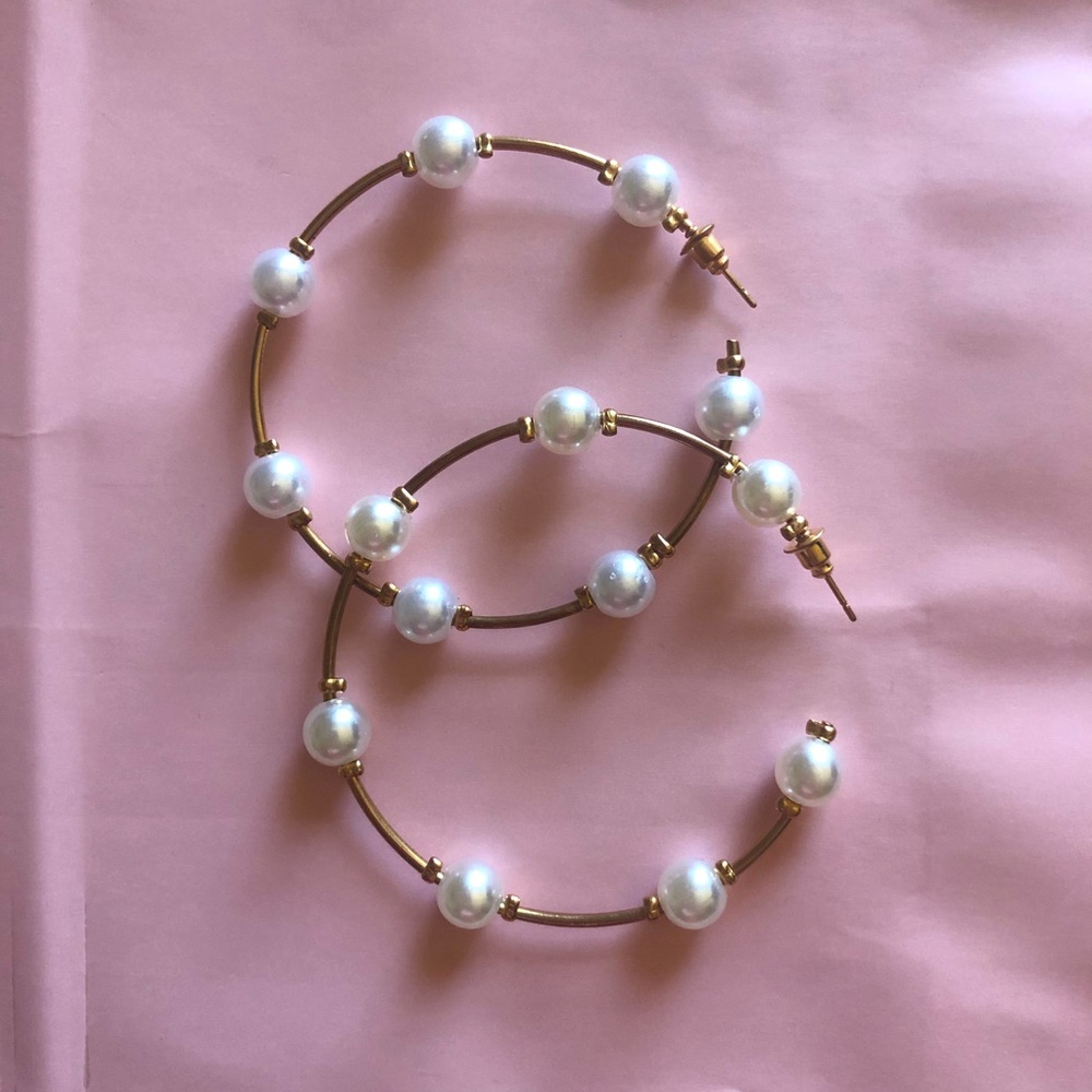 Large Pearl Hoop Earrings